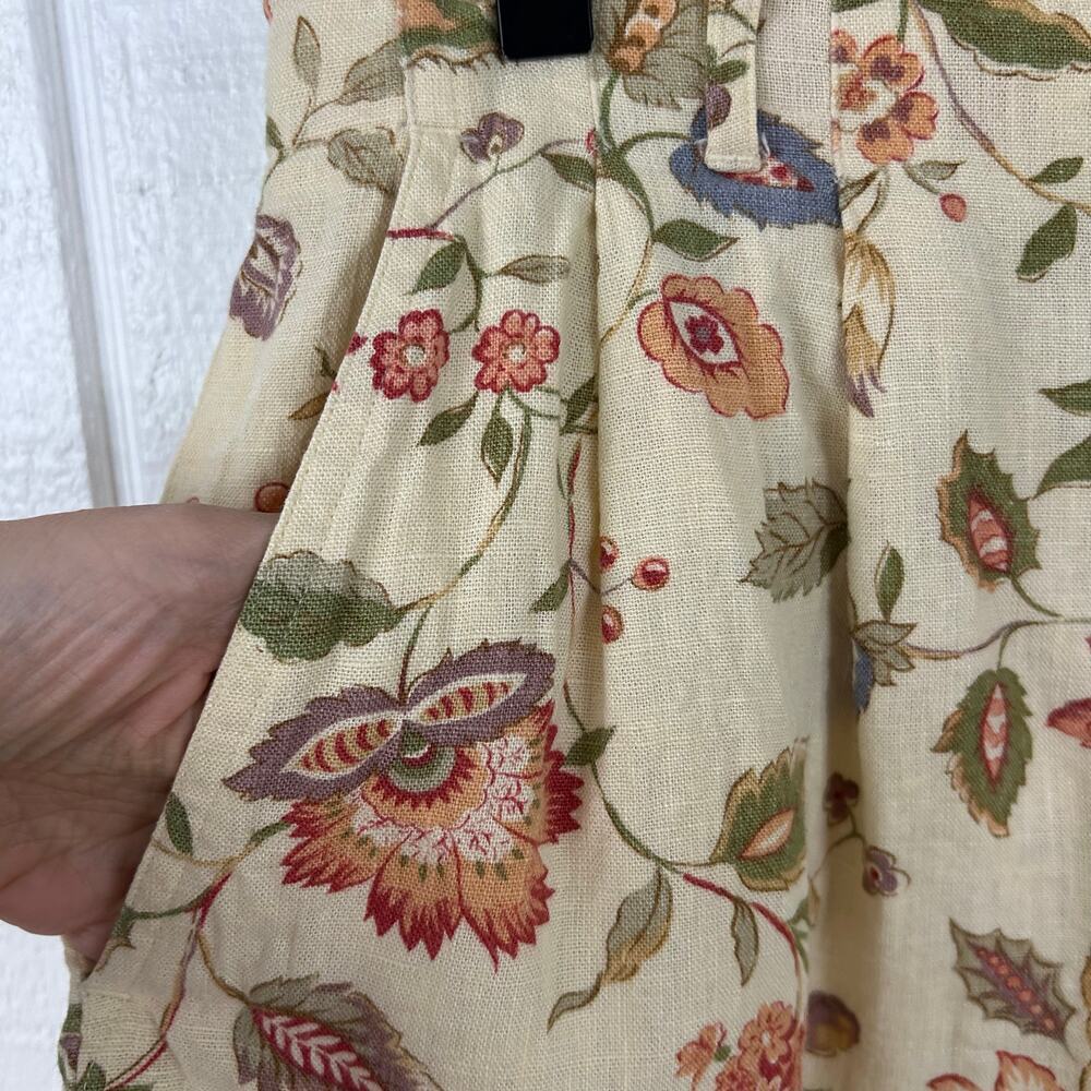 Vintage Linen Floral Mom Shorts Cottagecore Countrycore Yellow Size 12 - Picture 2 of 7